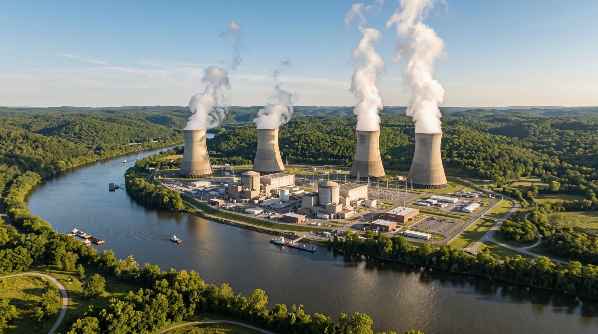 Nuclear power station beside a river